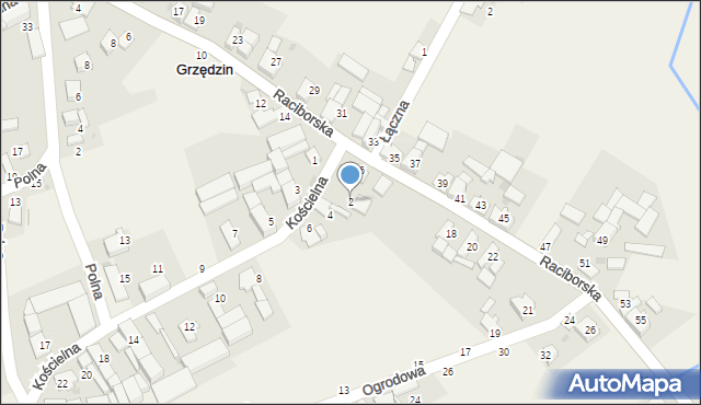 Grzędzin, Kościelna, 2, mapa Grzędzin