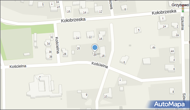 Grzybowo, Kościelna, 20, mapa Grzybowo