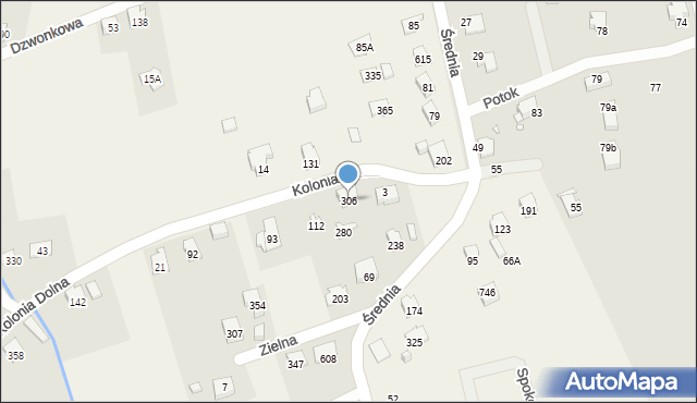 Jaworze, Kolonia Dolna, 306, mapa Jaworze