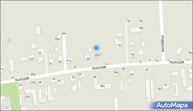 Kalisz, Korczak, 83a, mapa Kalisza