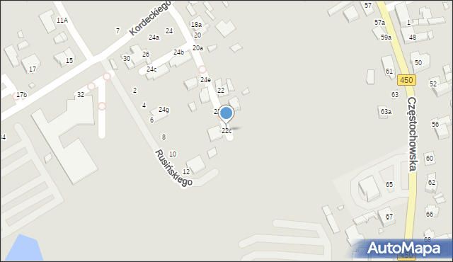 Kalisz, Kordeckiego Augustyna, ks., 22c, mapa Kalisza