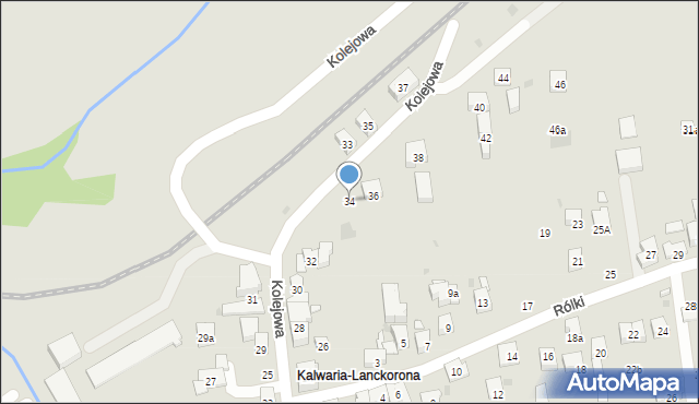 Kalwaria Zebrzydowska, Kolejowa, 34, mapa Kalwaria Zebrzydowska