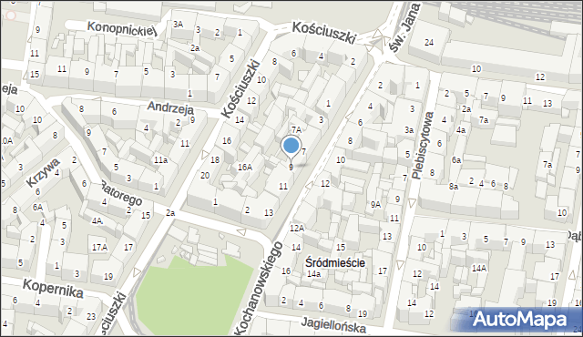 Katowice, Kochanowskiego Jana, 9, mapa Katowic