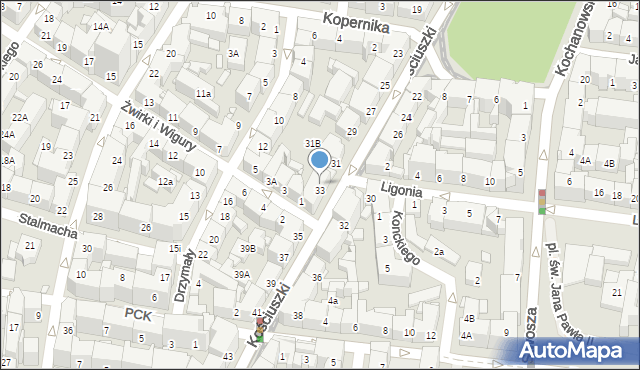 Katowice, Kościuszki Tadeusza, gen., 33a, mapa Katowic