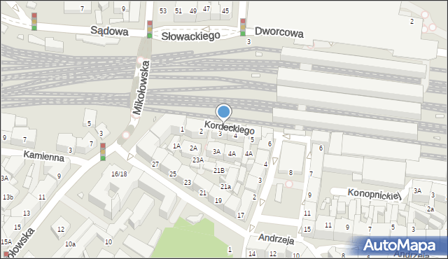 Katowice, Kordeckiego Augustyna, ks., 3b, mapa Katowic