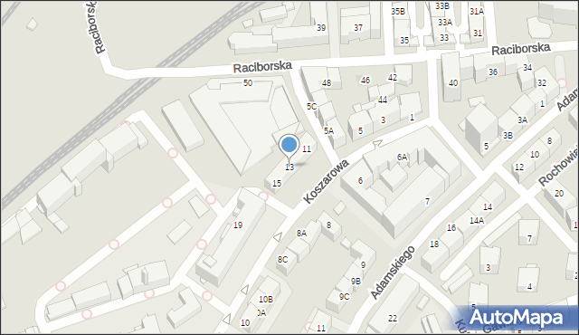 Katowice, Koszarowa, 13, mapa Katowic