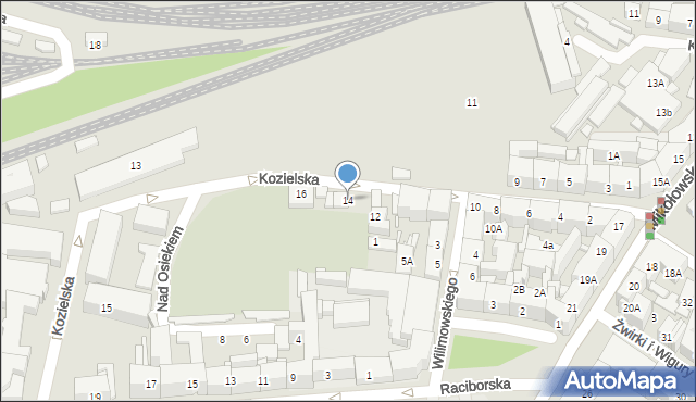 Katowice, Kozielska, 14, mapa Katowic