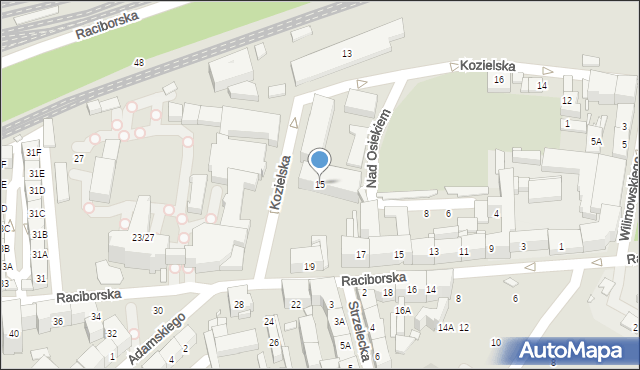Katowice, Kozielska, 15, mapa Katowic