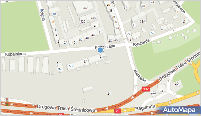 Katowice, Kopalniana, 5, mapa Katowic