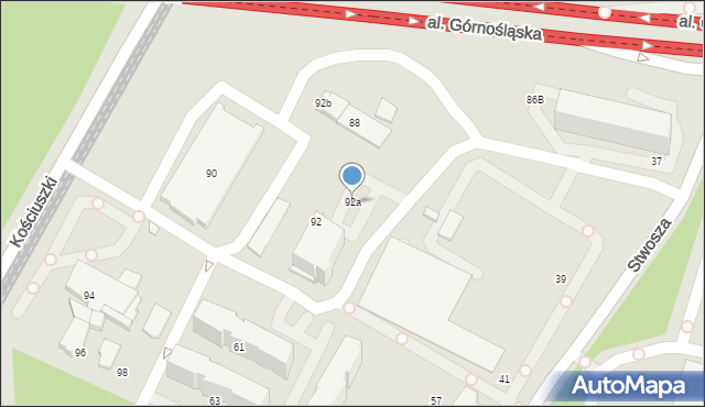 Katowice, Kościuszki Tadeusza, gen., 92a, mapa Katowic