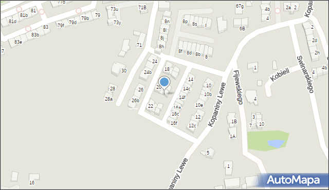 Katowice, Kopaniny Lewe, 20c, mapa Katowic