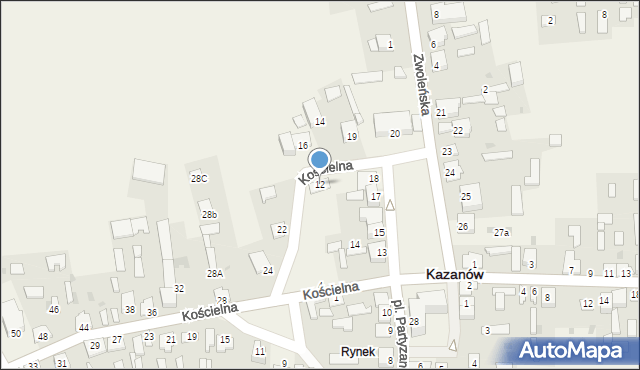 Kazanów, Kościelna, 12, mapa Kazanów