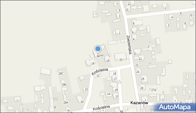 Kazanów, Kościelna, 14, mapa Kazanów