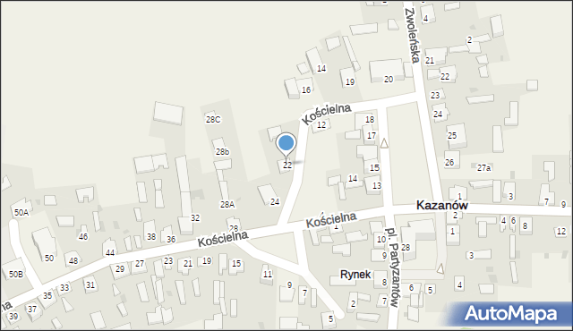 Kazanów, Kościelna, 22, mapa Kazanów