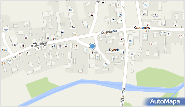 Kazanów, Kościelna, 9, mapa Kazanów