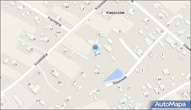 Kleszczów, Kozielska, 11, mapa Kleszczów