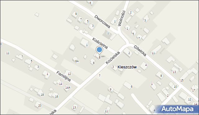 Kleszczów, Kozielska, 6, mapa Kleszczów