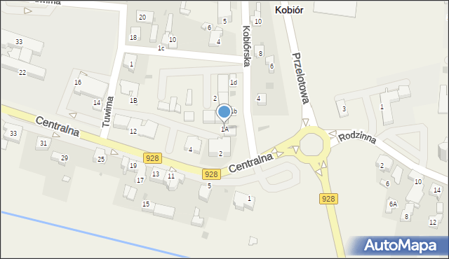 Kobiór, Kobiórska, 1A, mapa Kobiór