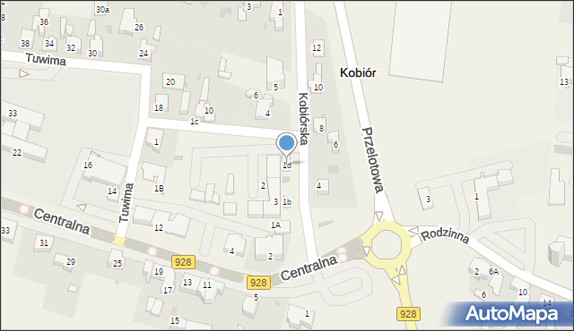 Kobiór, Kobiórska, 1d, mapa Kobiór