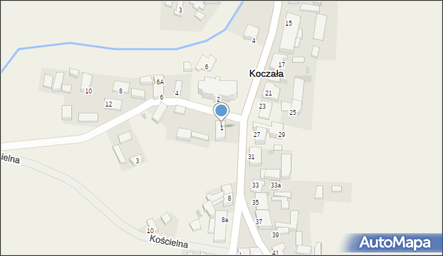 Koczała, Kościelna, 1, mapa Koczała