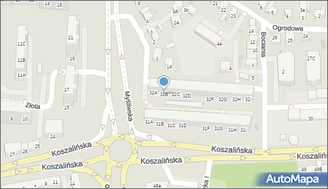 Kołobrzeg, Koszalińska, 32B, mapa Kołobrzegu