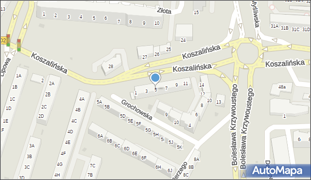 Kołobrzeg, Koszalińska, 5, mapa Kołobrzegu