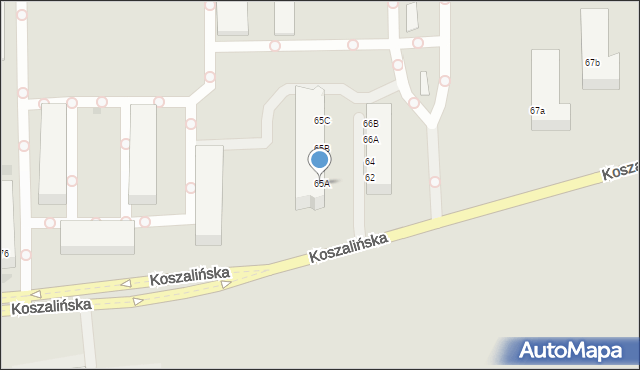 Kołobrzeg, Koszalińska, 65A, mapa Kołobrzegu