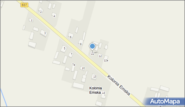 Kolonia Emska, Kolonia Emska, 11, mapa Kolonia Emska