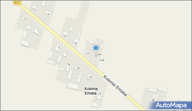 Kolonia Emska, Kolonia Emska, 12, mapa Kolonia Emska