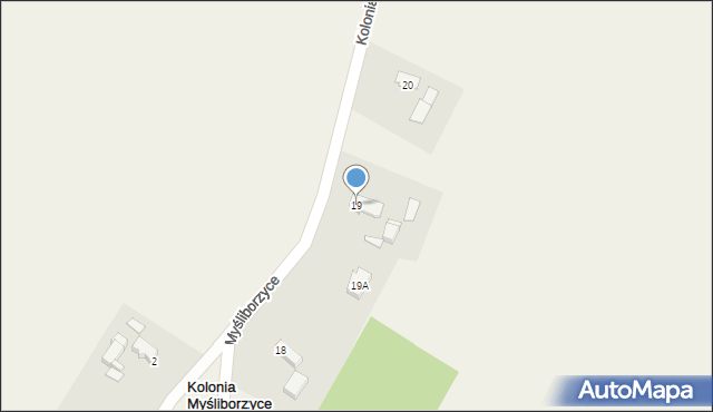 Kolonia Myśliborzyce, Kolonia Myśliborzyce, 19, mapa Kolonia Myśliborzyce