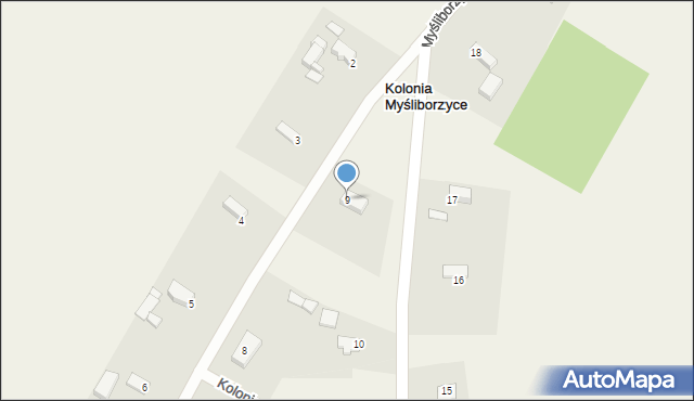 Kolonia Myśliborzyce, Kolonia Myśliborzyce, 9, mapa Kolonia Myśliborzyce