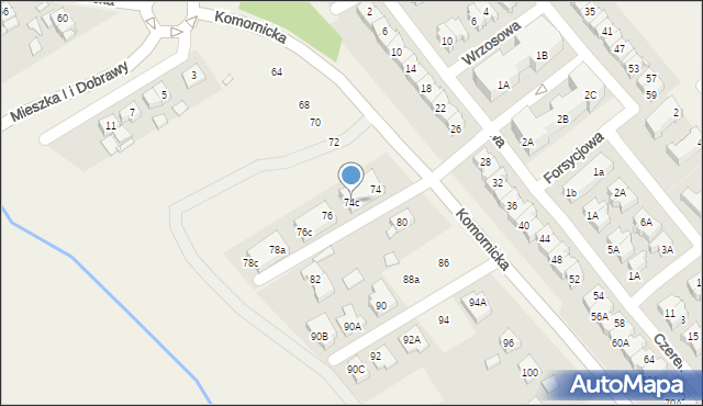 Komorniki, Komornicka, 74c, mapa Komorniki