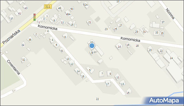 Komorniki, Komornicka, 8, mapa Komorniki