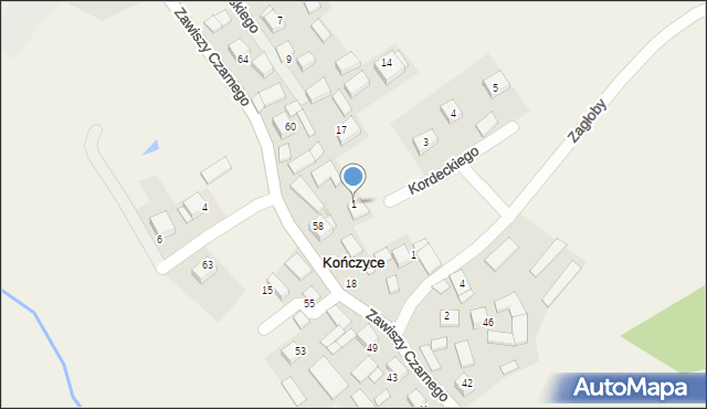 Kończyce, Kordeckiego Augustyna, ks., 1, mapa Kończyce