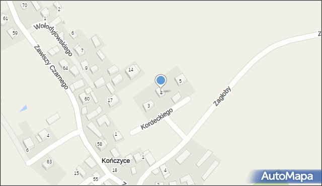 Kończyce, Kordeckiego Augustyna, ks., 4, mapa Kończyce