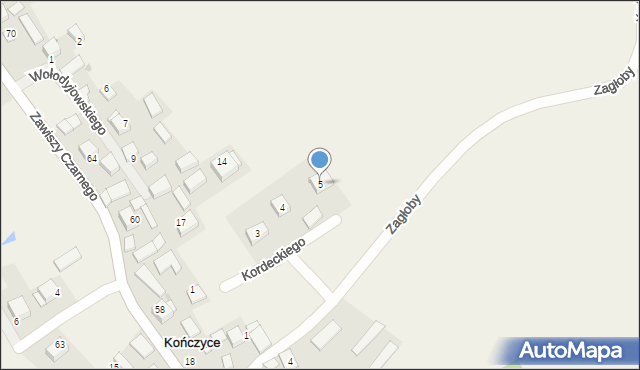 Kończyce, Kordeckiego Augustyna, ks., 5, mapa Kończyce