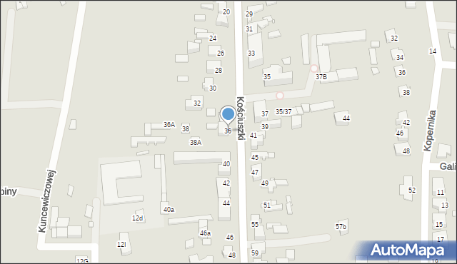 Konin, Kościuszki Tadeusza, gen., 36, mapa Konina