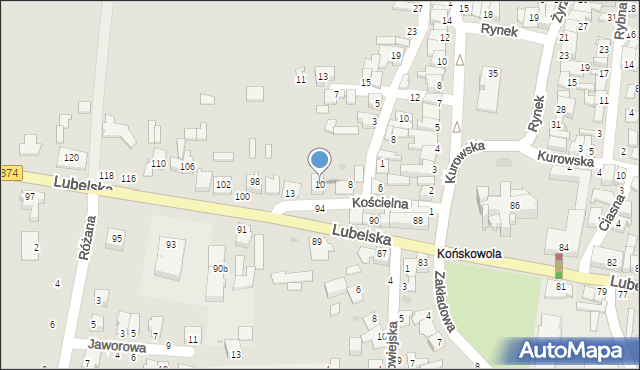 Końskowola, Kościelna, 10, mapa Końskowola