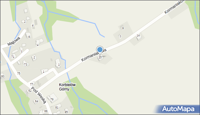 Korbielów, Kormaniakowa, 10, mapa Korbielów