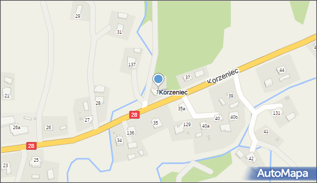 Korzeniec, Korzeniec, 36, mapa Korzeniec