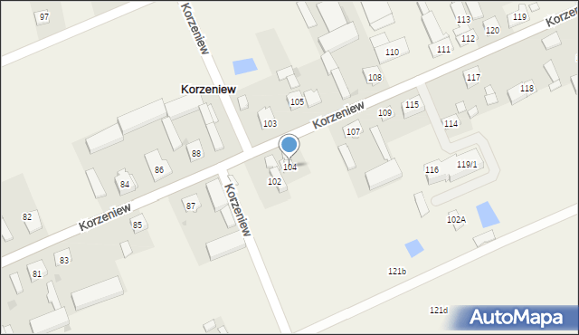 Korzeniew, Korzeniew, 104, mapa Korzeniew