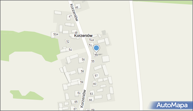 Korzeniów, Korzeniów, 53, mapa Korzeniów