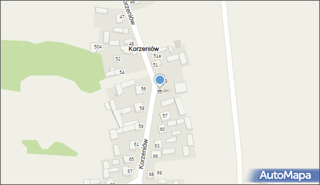 Korzeniów, Korzeniów, 55, mapa Korzeniów