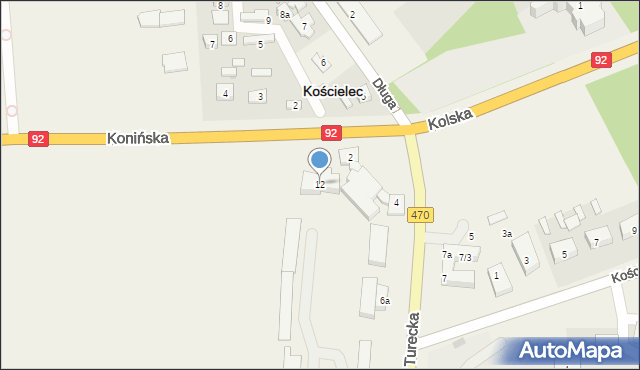 Kościelec, Konińska, 12, mapa Kościelec