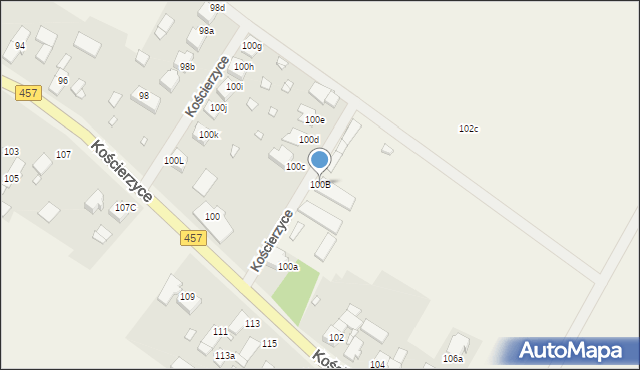 Kościerzyce, Kościerzyce, 100B, mapa Kościerzyce