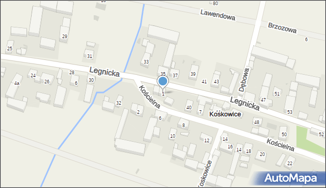 Koskowice, Kościelna, 1, mapa Koskowice