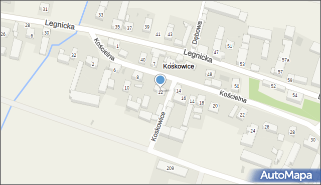 Koskowice, Kościelna, 12, mapa Koskowice