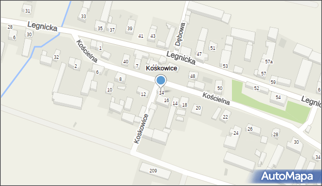 Koskowice, Kościelna, 14, mapa Koskowice