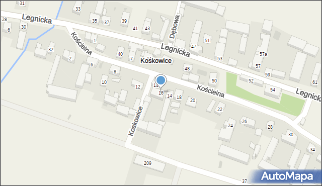 Koskowice, Kościelna, 16, mapa Koskowice