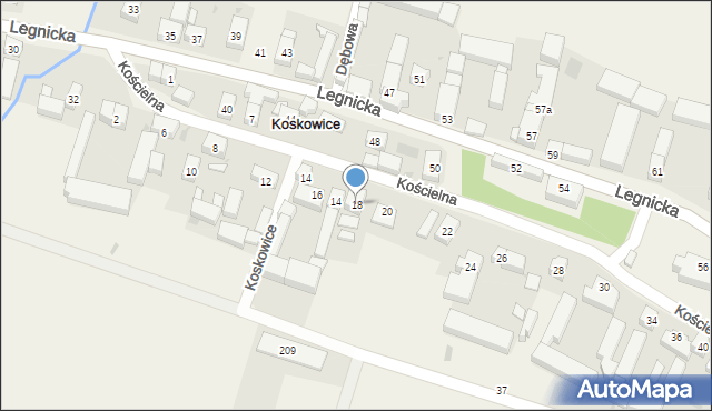 Koskowice, Kościelna, 18, mapa Koskowice